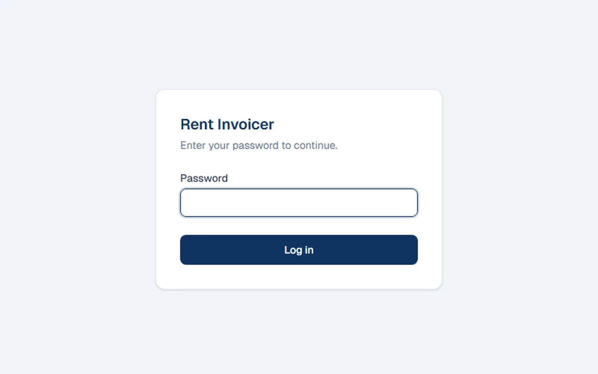 Rent Invoicer login screen, deployed on Vercel